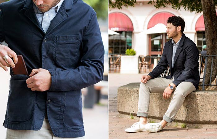two images of a guy wering Relwen Keel Blazer