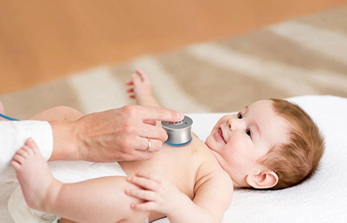 Digital Stethoscope being used on a baby