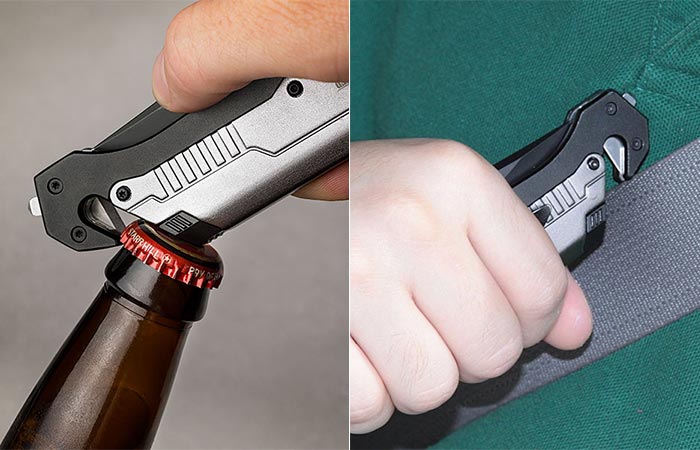 Thunder Knife seatbelt cutter being used