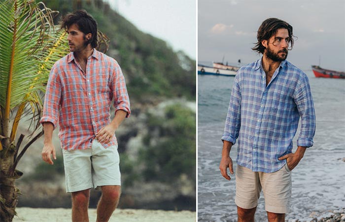 two images of Faherty Brand LS Ventura Linen Shirt
