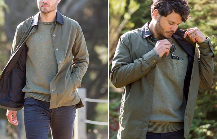 two images of a guy wearing Roark Revival Officer Jacket