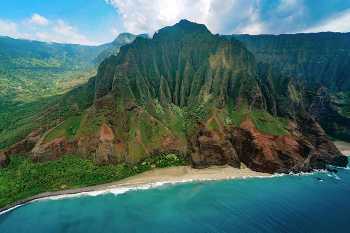 Aerial view of a beach in Hawaii
